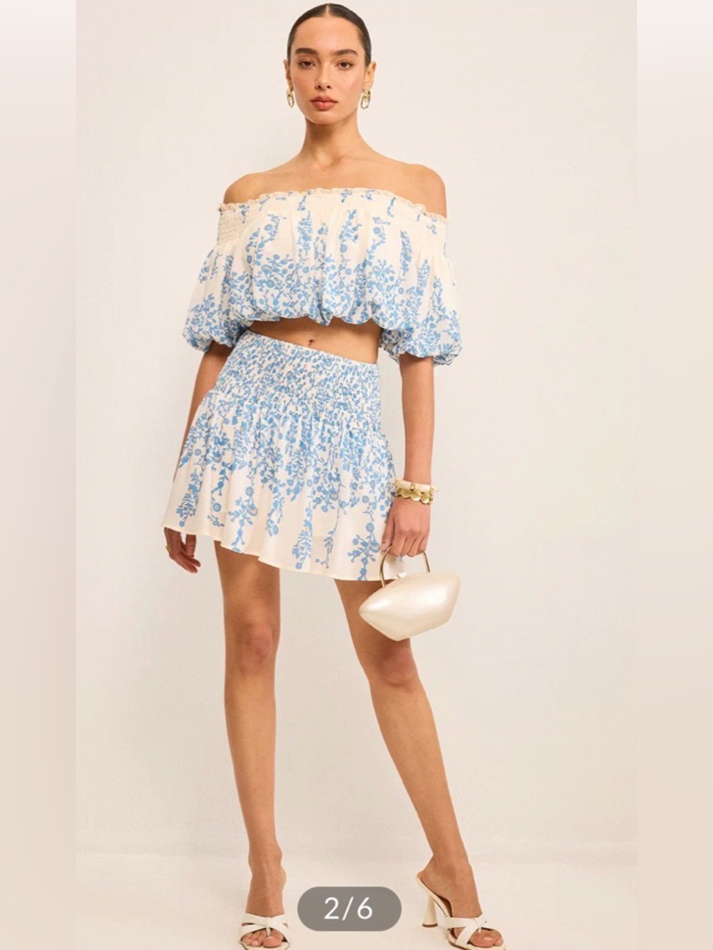 Commense floral off shoulder crop top and cinching skirt set